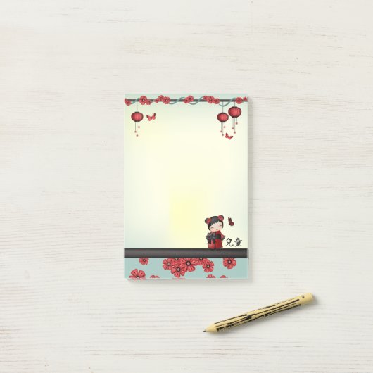 Kaiko de Kokeshi "Kind" Post-it® Notes (Op bureau)