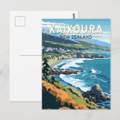 Kaikoura Nieuw-Zeeland Travel Art Vintage Briefkaart (Voorkant / Achterkant)