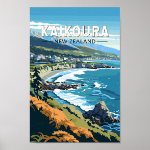 Kaikoura Nieuw-Zeeland Travel Art Vintage Poster