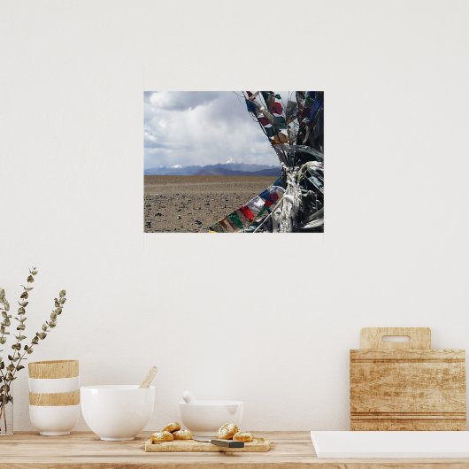 Kailash First Uitzicht Prayerflags in Foreground Poster (Keuken)
