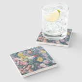 Kaillebotte - Witte en Gele Chrysanthema Stenen Onderzetter (Zijkant)