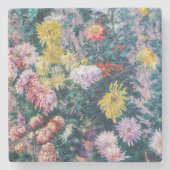 Kaillebotte - Witte en Gele Chrysanthema Stenen Onderzetter (Voorkant)