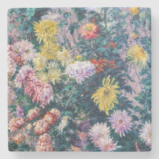 Kaillebotte - Witte en Gele Chrysanthema Stenen Onderzetter (Voorkant)