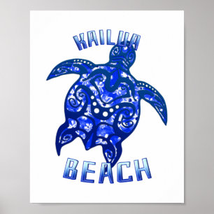 Kailua Beach Hawaii Vacation Tribal Turtle Poster