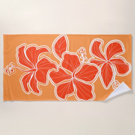 Kailua Hibiscus Hawaiian Engineered Floral — Oranj Strandlaken (Voorkant)