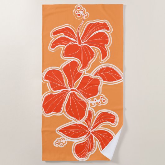 Kailua Hibiscus Hawaiian Engineered Floral — Oranj Strandlaken (Voorkant)
