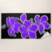 Kailua Hibiscus Hawaiian Engineering Floral-Paars Strandlaken (Voorkant)