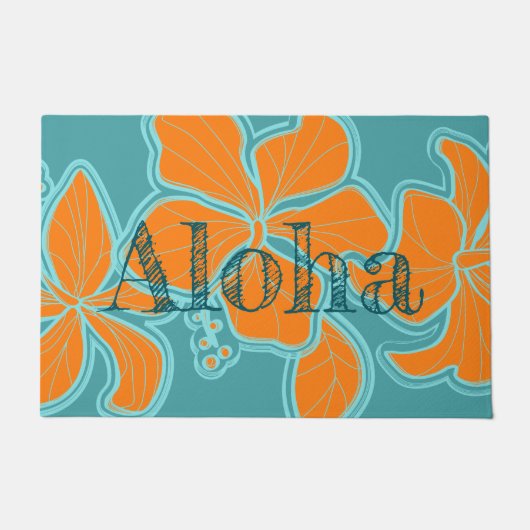 Kailua Hibiscus Hawaiian Floral Aloha Blauwgroen Deurmat (Voorkant)