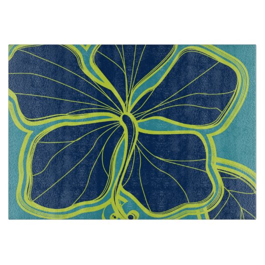 Kailua Hibiscus Hawaiian Glass Cutting Board Snijplank (Voorkant)