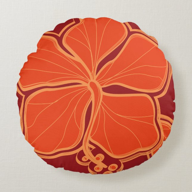 Kailua Hibiscus Hawaiian Reversible Floral Rond Kussen (Voorkant)
