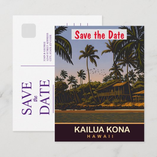 Kailua Kona, Hawaï, Reis Briefkaart, Save The Date (Voorkant / Achterkant)