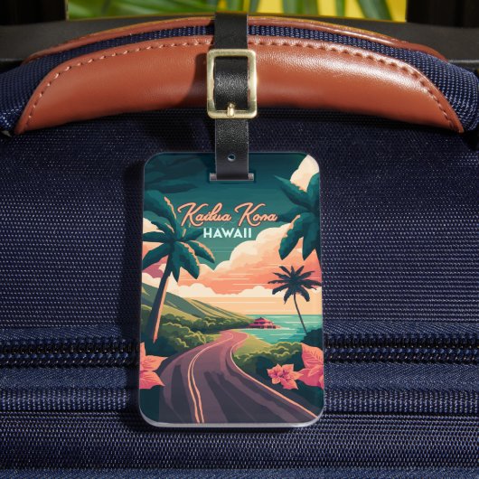 Kailua Kona Hawaii Big Island Sunset Retro Bagagelabel (Voorkant Insitu 2)