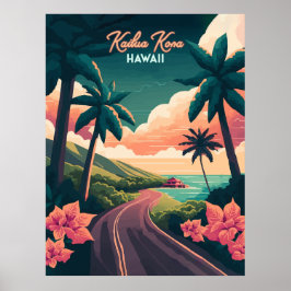 Kailua Kona Hawaii Big Island Sunset Retro Poster