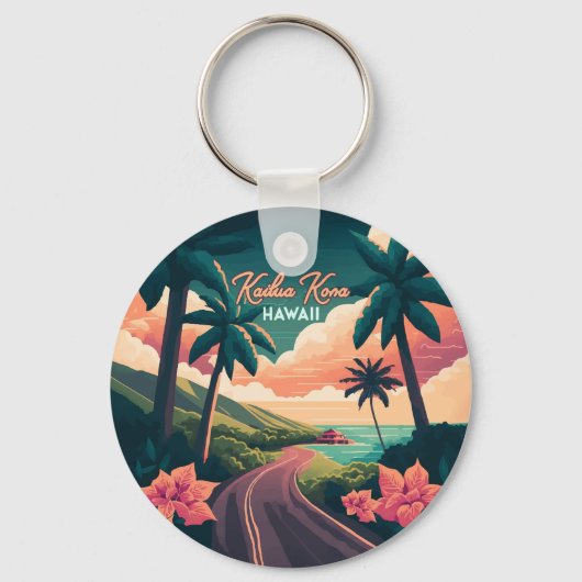 Kailua Kona Hawaii Big Island Sunset Retro Sleutelhanger (Voorkant)