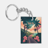 Kailua Kona Hawaii Big Island Sunset Retro Sleutelhanger (Voorkant Links)