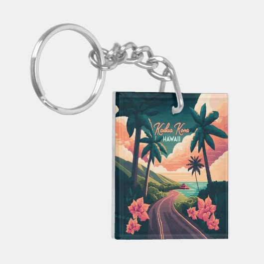 Kailua Kona Hawaii Big Island Sunset Retro Sleutelhanger (Voorkant Links)