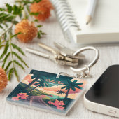 Kailua Kona Hawaii Big Island Sunset Retro Sleutelhanger (Voorkant Rechts)