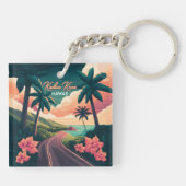 Kailua Kona Hawaii Big Island Sunset Retro Sleutelhanger (Achterkant)