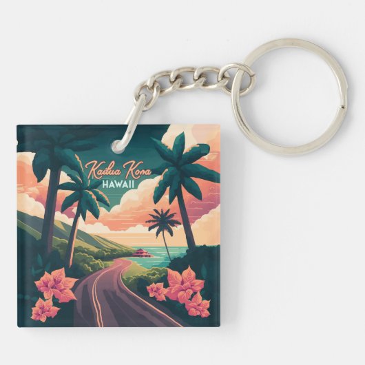 Kailua Kona Hawaii Big Island Sunset Retro Sleutelhanger (Achterkant)