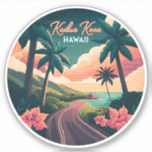 Kailua Kona Hawaii Big Island Sunset Retro Sticker (Voorkant)