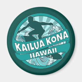 Kailua Kona Hawaii blauwgroen surfer logo magneet