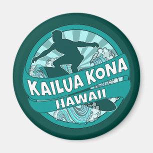 Kailua Kona Hawaii blauwgroen surfer logo magneet