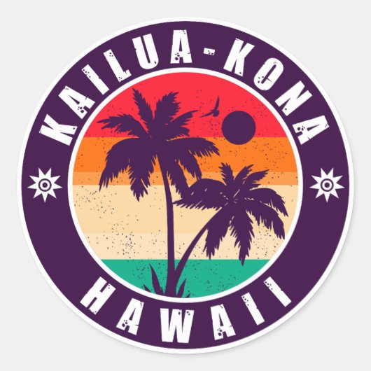 Kailua-Kona Hawaii Retro Palm Trees 60s Souvenirs Ronde Sticker (Voorkant)