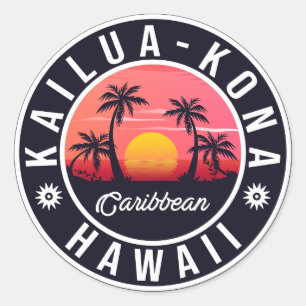 Kailua Kona Hawaii Retro Sunset 60s Souvenirs Ronde Sticker
