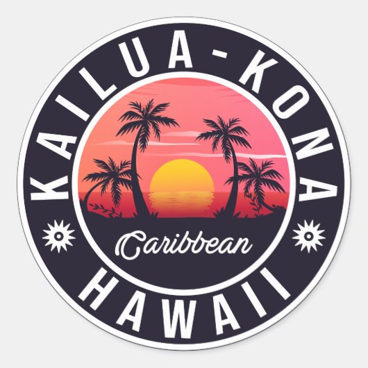 Kailua Kona Hawaii Retro Sunset 60s Souvenirs Ronde Sticker (Voorkant)