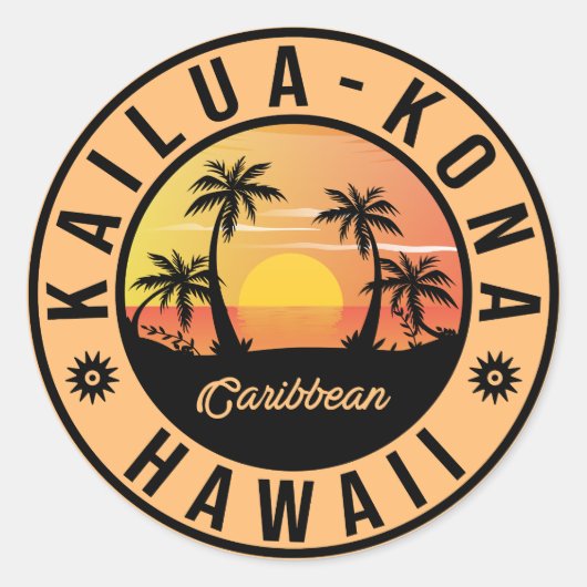 Kailua Kona Hawaii Retro Sunset 60s Souvenirs Ronde Sticker (Voorkant)