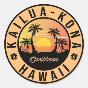 Kailua Kona Hawaii Retro Sunset 60s Souvenirs Ronde Sticker