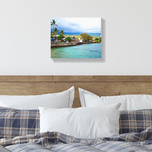 Kailua Kona Pier Hawaii Oil Paint Digital Art Canvas Afdruk (Insitu (Slaapkamer))