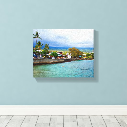 Kailua Kona Pier Hawaii Oil Paint Digital Art Canvas Afdruk (Insitu (Houten vloer))
