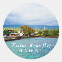 Kailua Kona Pier Hawaii Oil Paint Digital Art Ronde Sticker
