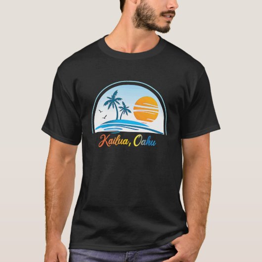 Kailua, Oahu HI Hawaii Souvenir Palm Tree Surfer G T-shirt (Voorkant)
