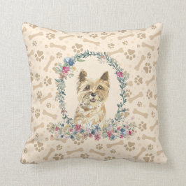 Kairn Terrier Dog Paw Print & Floral Cute Kussen