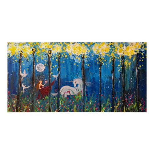 Kairos Woman and Unicorn in Forest Fantasy Poster (Voorkant)