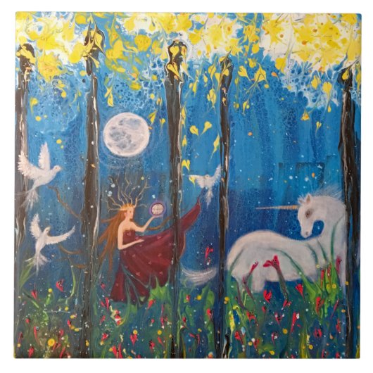 Kairos Woman and Unicorn Original Art Tegeltje (Voorkant)