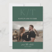 Kaitin Hunter Green Bold Monogram Elegante bruilof Save The Date (Voorkant)