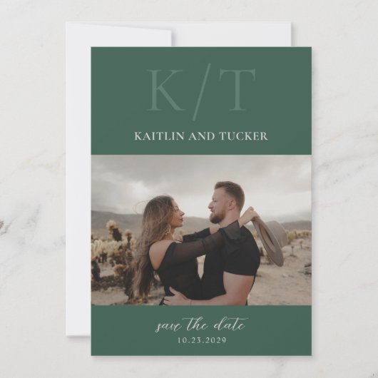 Kaitin Hunter Green Bold Monogram Elegante bruilof Save The Date (Voorkant)