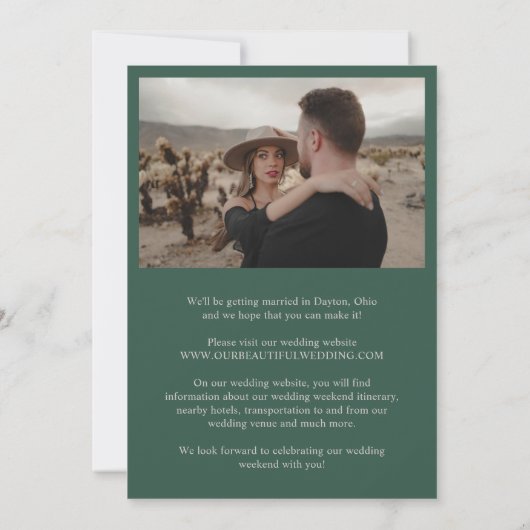 Kaitin Hunter Green Bold Monogram Elegante bruilof Save The Date (Achterkant)