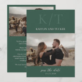 Kaitin Hunter Green Bold Monogram Elegante bruilof Save The Date (Voorkant / Achterkant)