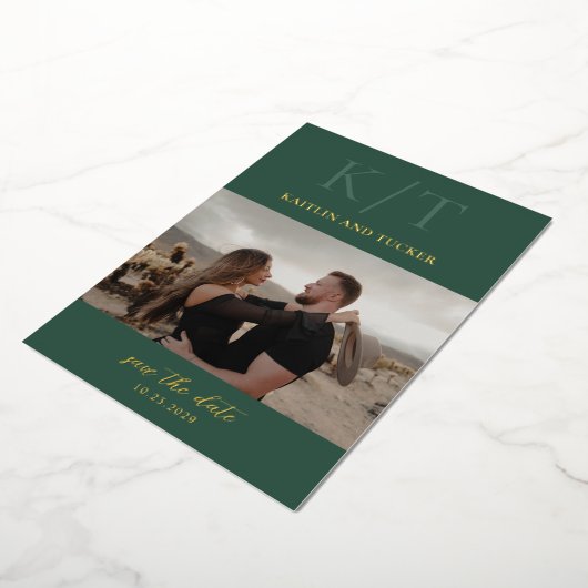 Kaitin Hunter Green Elegant Wedding Save the Date Folie Uitnodiging (Gedraaid)