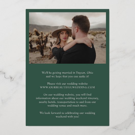 Kaitin Hunter Green Elegant Wedding Save the Date Folie Uitnodiging (Achterkant)