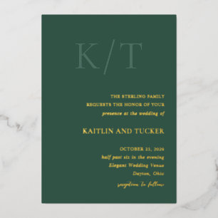 Kaitlin Hunter Green Bold Monogram Elegante bruilo Folie Uitnodiging