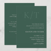 Kaitlin Hunter Green Bold Monogram Elegante bruilo Kaart (Voorkant / Achterkant)