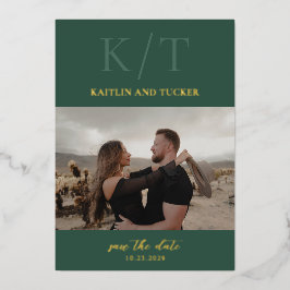 Kaitlin Hunter Groene Elegante Trouw Save the Date Folie Uitnodiging