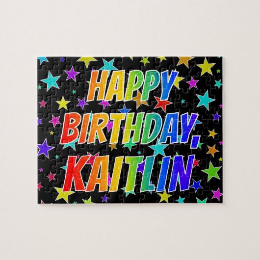 "KAITLIN" voornaam, geun "HAPPY BIRTHDAY" Legpuzzel (Horizontaal)