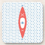Kajak Gepersonaliseerd Monogram Blauw Koraal Bier Onderzetter<br><div class="desc">Het meer,  hut,  kajak,  oceaan avonturier in je leven zal dol zijn op deze gepersonaliseerde onderzetters met een koraal en blauwe kajak en peddels met hun initialen. Coördineert met het Kajak collectie van Parcel Studio.</div>