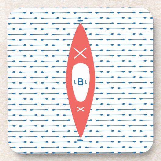 Kajak Gepersonaliseerd Monogram Blauw Koraal Bier Onderzetter (Voorkant)